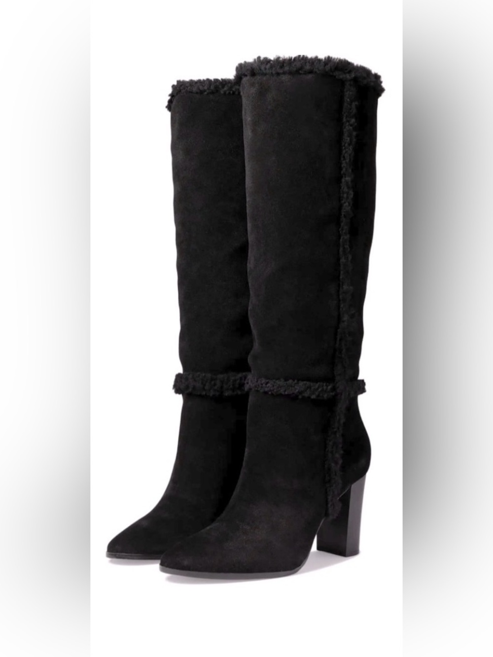 Lauren Ralph Lauren Aubri Black Tall Shearling-Trim Over-the-Knee Boots NIB